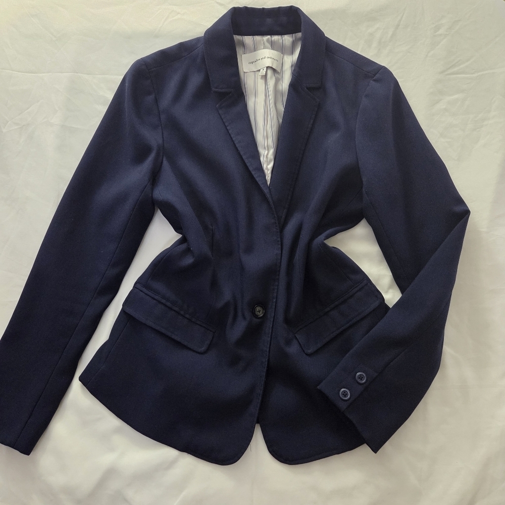 Cupcakes and Cashmere Navy One Button Blazer Size 8
